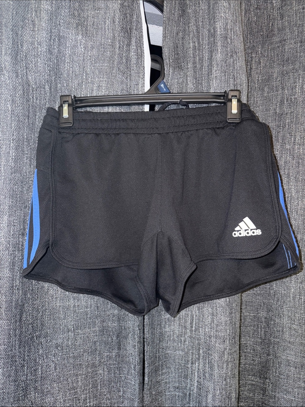 adidas Black Athletic Shorts with Blue Side Stripes